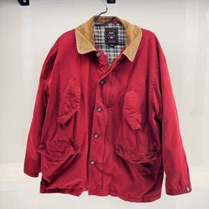 American Eagle Jacket Mens XL Red Chore Barn Coat Flannel Lined Corduroy Collar
